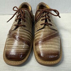 Brown Lizard-Texture Lace-Up Toddler Dress Shoes Size 11